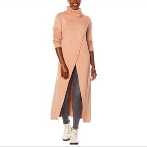 G by Giuliano Black Label Turtleneck Tan Maxi Cross Front Sweater